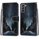 For Samsung Galaxy S22 5G Coloured Drawing Cross Texture Horizontal Flip Leather Phone Case with Holder & Card Slots & Wallet & Lanyard(Mountain Road Starry Sky)