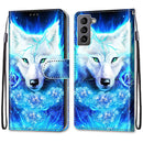 For Samsung Galaxy S22 5G Coloured Drawing Cross Texture Horizontal Flip Leather Phone Case with Holder & Card Slots & Wallet & Lanyard(Dick Rose Wolf)