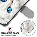 For Samsung Galaxy S22 5G Coloured Drawing Cross Texture Horizontal Flip Leather Phone Case with Holder & Card Slots & Wallet & Lanyard(White Kitten)