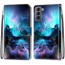 For Samsung Galaxy S22 5G Coloured Drawing Cross Texture Horizontal Flip Leather Phone Case with Holder & Card Slots & Wallet & Lanyard(Colorful Clouds)
