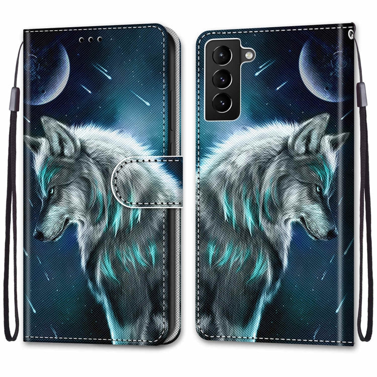 For Samsung Galaxy S22+ 5G Coloured Drawing Cross Texture Horizontal Flip Leather Phone Case with Holder & Card Slots & Wallet & Lanyard(Pensive Wolf)