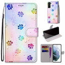 For Samsung Galaxy S22+ 5G Coloured Drawing Cross Texture Horizontal Flip Leather Phone Case with Holder & Card Slots & Wallet & Lanyard(Footprint Water Drops)