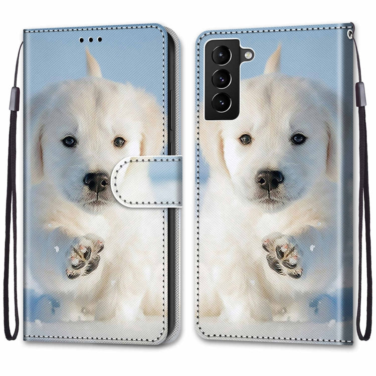 For Samsung Galaxy S22+ 5G Coloured Drawing Cross Texture Horizontal Flip Leather Phone Case with Holder & Card Slots & Wallet & Lanyard(Snow Puppy)
