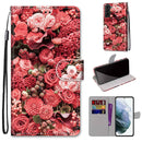 For Samsung Galaxy S22+ 5G Coloured Drawing Cross Texture Horizontal Flip Leather Phone Case with Holder & Card Slots & Wallet & Lanyard(Pink Rose Garden)
