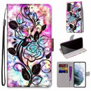 For Samsung Galaxy S22+ 5G Coloured Drawing Cross Texture Horizontal Flip Leather Phone Case with Holder & Card Slots & Wallet & Lanyard(Color Bottom Hollow Flower)
