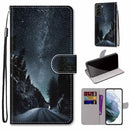 For Samsung Galaxy S22+ 5G Coloured Drawing Cross Texture Horizontal Flip Leather Phone Case with Holder & Card Slots & Wallet & Lanyard(Mountain Road Starry Sky)