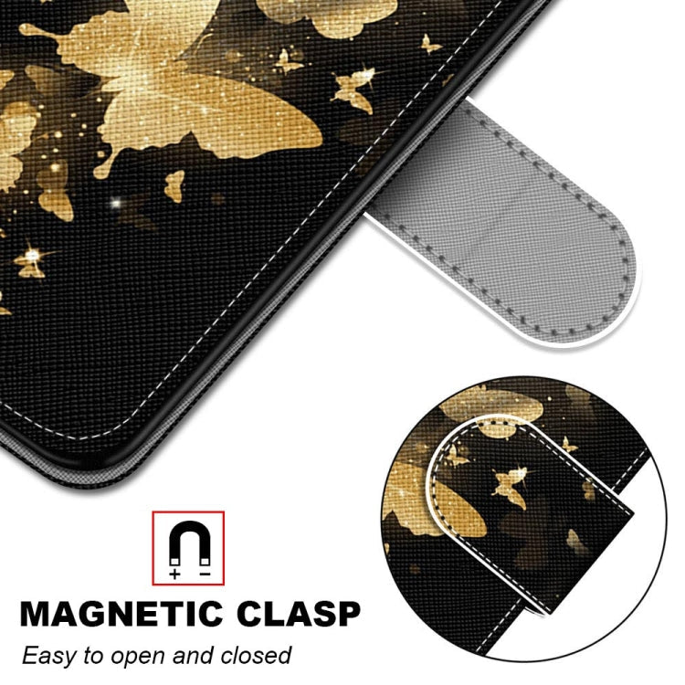 For Samsung Galaxy S22+ 5G Coloured Drawing Cross Texture Horizontal Flip Leather Phone Case with Holder & Card Slots & Wallet & Lanyard(Golden Butterfly Group)