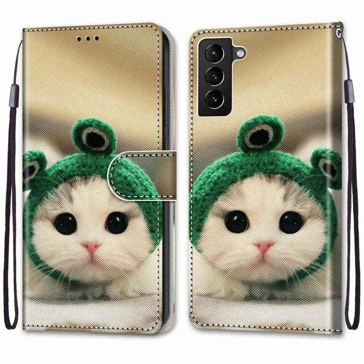 For Samsung Galaxy S22+ 5G Coloured Drawing Cross Texture Horizontal Flip Leather Phone Case with Holder & Card Slots & Wallet & Lanyard(Frog Kitten)