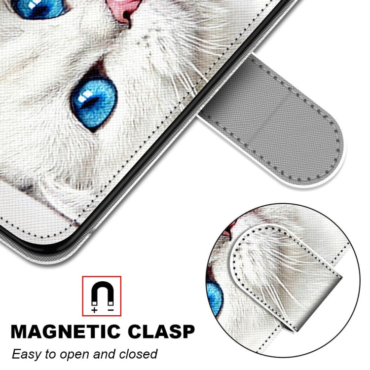 For Samsung Galaxy S22+ 5G Coloured Drawing Cross Texture Horizontal Flip Leather Phone Case with Holder & Card Slots & Wallet & Lanyard(White Kitten)