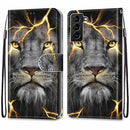 For Samsung Galaxy S22+ 5G Coloured Drawing Cross Texture Horizontal Flip Leather Phone Case with Holder & Card Slots & Wallet & Lanyard(Fission Lion)