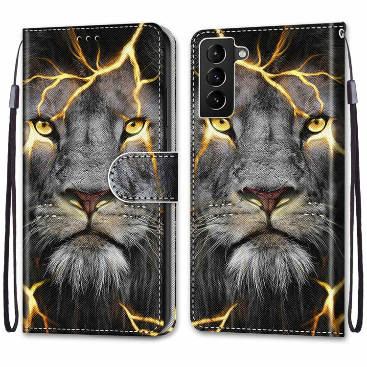 For Samsung Galaxy S22+ 5G Coloured Drawing Cross Texture Horizontal Flip Leather Phone Case with Holder & Card Slots & Wallet & Lanyard(Fission Lion)