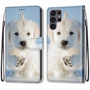 For Samsung Galaxy S22 Ultra 5G Coloured Drawing Cross Texture Horizontal Flip Leather Phone Case with Holder & Card Slots & Wallet & Lanyard(Snow Puppy)
