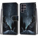 For Samsung Galaxy S22 Ultra 5G Coloured Drawing Cross Texture Horizontal Flip Leather Phone Case with Holder & Card Slots & Wallet & Lanyard(Mountain Road Starry Sky)