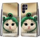 For Samsung Galaxy S22 Ultra 5G Coloured Drawing Cross Texture Horizontal Flip Leather Phone Case with Holder & Card Slots & Wallet & Lanyard(Frog Kitten)