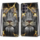 For Samsung Galaxy S22 Ultra 5G Coloured Drawing Cross Texture Horizontal Flip Leather Phone Case with Holder & Card Slots & Wallet & Lanyard(Fission Lion)