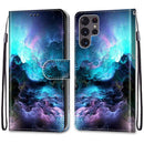 For Samsung Galaxy S22 Ultra 5G Coloured Drawing Cross Texture Horizontal Flip Leather Phone Case with Holder & Card Slots & Wallet & Lanyard(Colorful Clouds)
