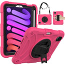 Shockproof PC + Silicone Combination Tablet Case with Holder & Hand Strap & Shoulder Strap For iPad mini 6(Rose Red)