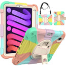 Shockproof PC + Silicone Combination Tablet Case with Holder & Hand Strap & Shoulder Strap For iPad mini 6(Colorful Rose Gold)
