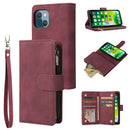 Multifunctional Phone Leather Case with Card Slot & Holder & Zipper Wallet & Photo Frame For iPhone 13 mini(Wine Red)