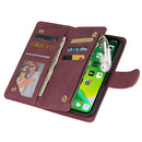 Multifunctional Phone Leather Case with Card Slot & Holder & Zipper Wallet & Photo Frame For iPhone 13 mini(Wine Red)