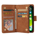 Multifunctional Phone Leather Case with Card Slot & Holder & Zipper Wallet & Photo Frame For iPhone 13 mini(Brown)