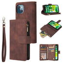 Multifunctional Phone Leather Case with Card Slot & Holder & Zipper Wallet & Photo Frame For iPhone 13 mini(Coffee)