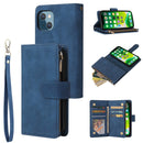 Multifunctional Phone Leather Case with Card Slot & Holder & Zipper Wallet & Photo Frame For iPhone 13 mini(Blue)