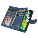 Multifunctional Phone Leather Case with Card Slot & Holder & Zipper Wallet & Photo Frame For iPhone 13 mini(Blue)