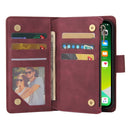 Multifunctional Phone Leather Case with Card Slot & Holder & Zipper Wallet & Photo Frame For iPhone 13(Wine Red)