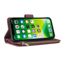 Multifunctional Phone Leather Case with Card Slot & Holder & Zipper Wallet & Photo Frame For iPhone 13(Wine Red)