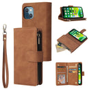 Multifunctional Phone Leather Case with Card Slot & Holder & Zipper Wallet & Photo Frame For iPhone 13(Brown)