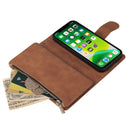 Multifunctional Phone Leather Case with Card Slot & Holder & Zipper Wallet & Photo Frame For iPhone 13(Brown)