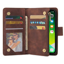 Multifunctional Phone Leather Case with Card Slot & Holder & Zipper Wallet & Photo Frame For iPhone 13(Coffee)