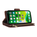 Multifunctional Phone Leather Case with Card Slot & Holder & Zipper Wallet & Photo Frame For iPhone 13(Coffee)