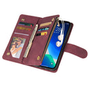 Multifunctional Phone Leather Case with Card Slot & Holder & Zipper Wallet & Photo Frame For iPhone 13 Pro(Wine Red)