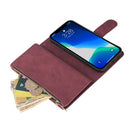 Multifunctional Phone Leather Case with Card Slot & Holder & Zipper Wallet & Photo Frame For iPhone 13 Pro(Wine Red)
