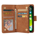 Multifunctional Phone Leather Case with Card Slot & Holder & Zipper Wallet & Photo Frame For iPhone 13 Pro(Brown)