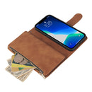 Multifunctional Phone Leather Case with Card Slot & Holder & Zipper Wallet & Photo Frame For iPhone 13 Pro(Brown)