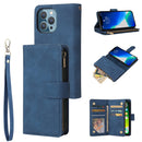 Multifunctional Phone Leather Case with Card Slot & Holder & Zipper Wallet & Photo Frame For iPhone 13 Pro(Blue)