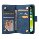 Multifunctional Phone Leather Case with Card Slot & Holder & Zipper Wallet & Photo Frame For iPhone 13 Pro(Blue)