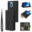 Multifunctional Phone Leather Case with Card Slot & Holder & Zipper Wallet & Photo Frame For iPhone 13 Pro(Black)