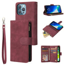 Multifunctional Phone Leather Case with Card Slot & Holder & Zipper Wallet & Photo Frame For iPhone 13 Pro Max(Wine Red)