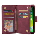 Multifunctional Phone Leather Case with Card Slot & Holder & Zipper Wallet & Photo Frame For iPhone 13 Pro Max(Wine Red)