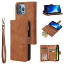 Multifunctional Phone Leather Case with Card Slot & Holder & Zipper Wallet & Photo Frame For iPhone 13 Pro Max(Brown)