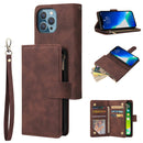 Multifunctional Phone Leather Case with Card Slot & Holder & Zipper Wallet & Photo Frame For iPhone 13 Pro Max(Coffee)