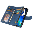 Multifunctional Phone Leather Case with Card Slot & Holder & Zipper Wallet & Photo Frame For iPhone 13 Pro Max(Blue)