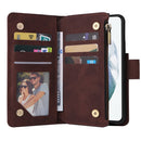 For Samsung Galaxy S22 5G Multifunctional Phone Leather Case with Card Slot & Holder & Zipper Wallet & Photo Frame(Coffee)