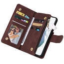 For Samsung Galaxy S22 5G Multifunctional Phone Leather Case with Card Slot & Holder & Zipper Wallet & Photo Frame(Coffee)