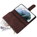 For Samsung Galaxy S22 5G Multifunctional Phone Leather Case with Card Slot & Holder & Zipper Wallet & Photo Frame(Coffee)
