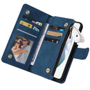 For Samsung Galaxy S22 5G Multifunctional Phone Leather Case with Card Slot & Holder & Zipper Wallet & Photo Frame(Blue)